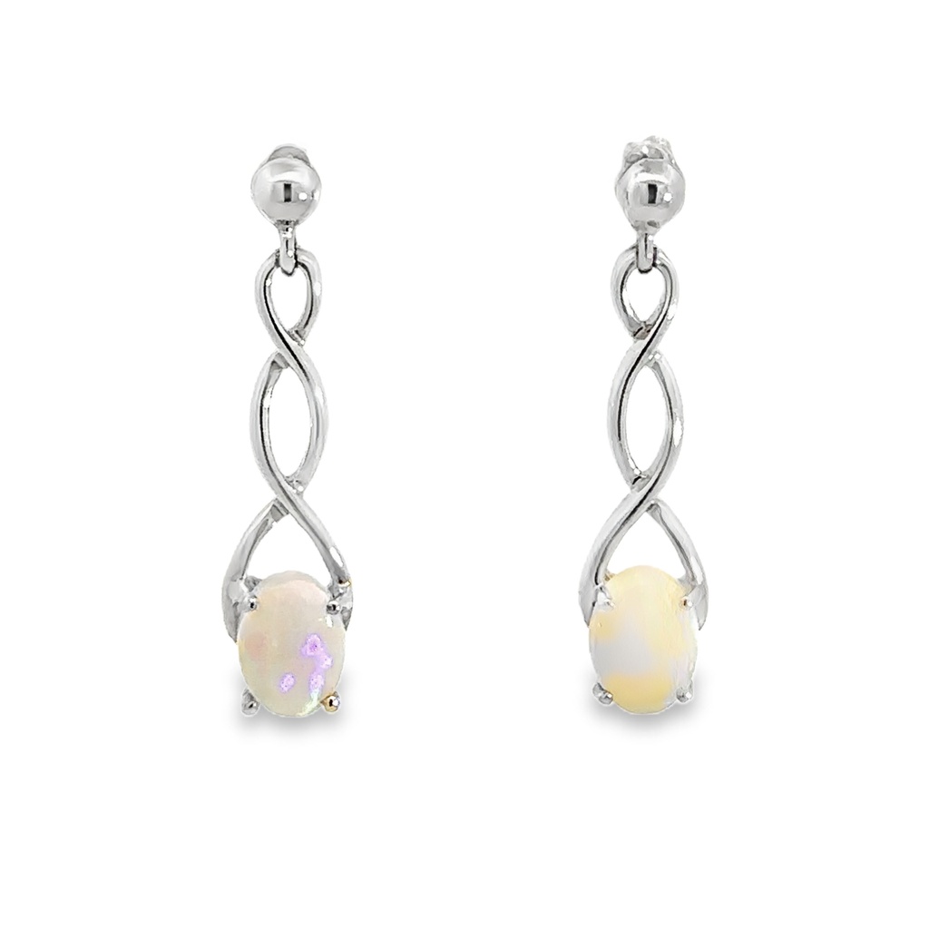 White Opal Stud Earrings In Sterling Silver