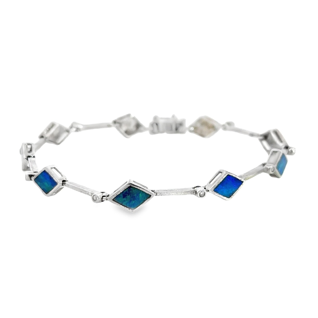 Doublet Opal And Diamond Bracelet in Sterling Silver