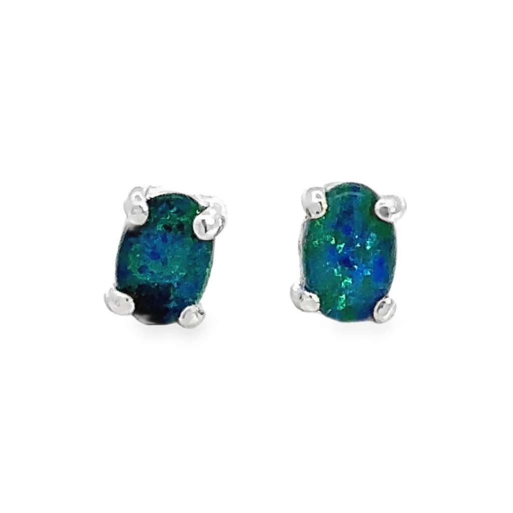 Triplet Opal Stud Earrings In Sterling Silver