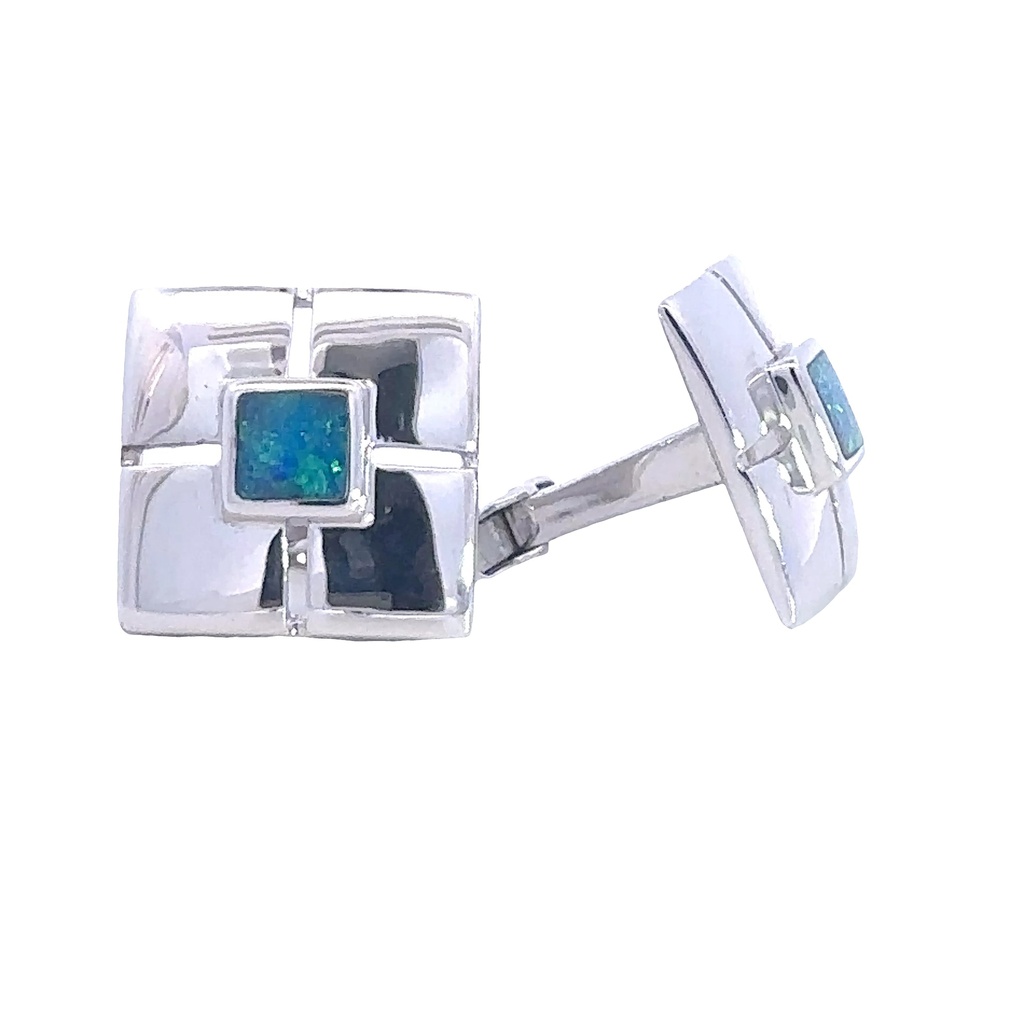 Cufflink Crystal Opal Sterling Silver