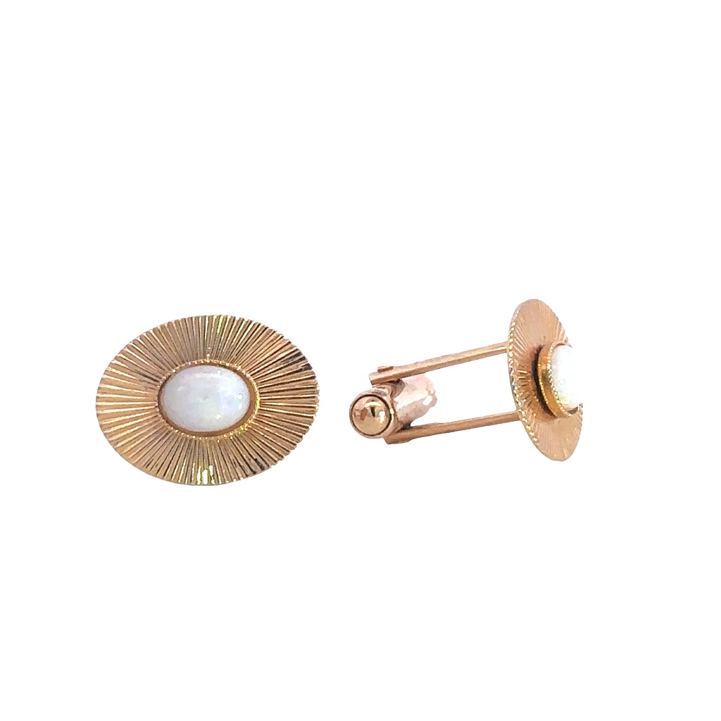 Cufflink Solid White Opal Gold Plated