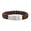 Dark Tan Leather Mens Bracelet With Steel Clasp