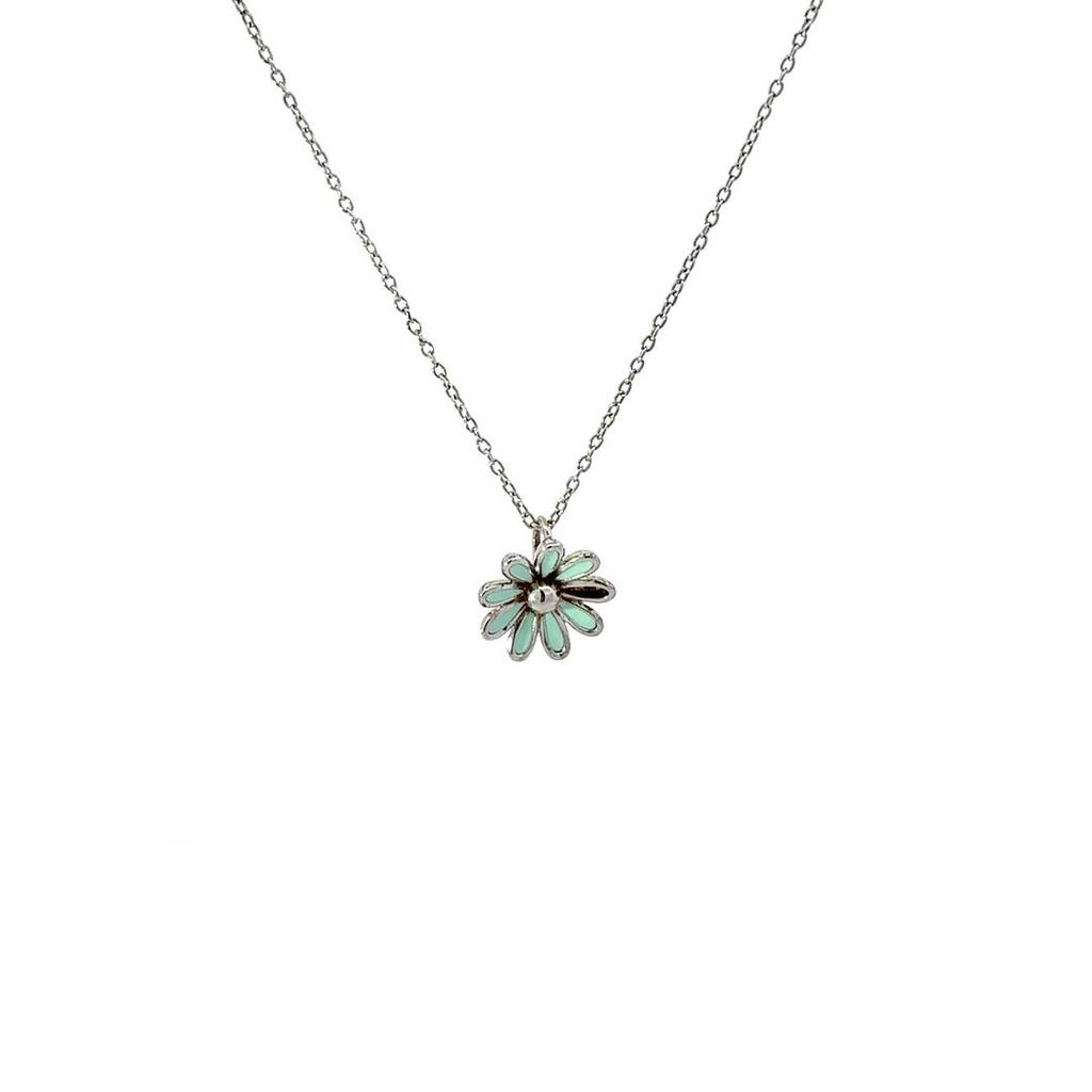 Green Enamel Daisy Necklace In Sterling Silver