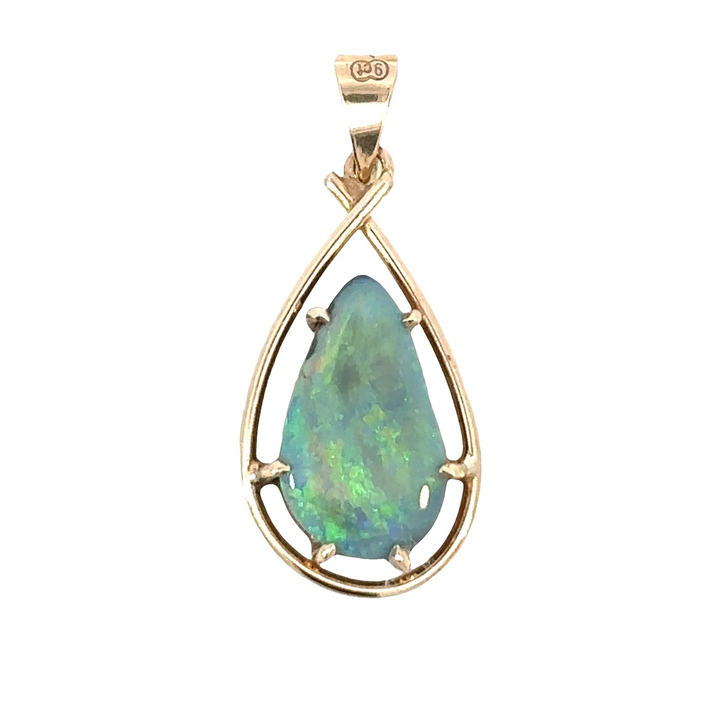 Solid Opal Pendant In 9ct Yellow Gold