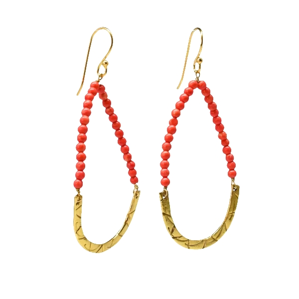 Earrings | Gold Plated Brass With Coral
