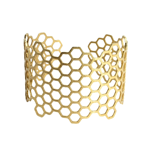 Gold Plated Brass Cuff Bangle | Bee Hive Design