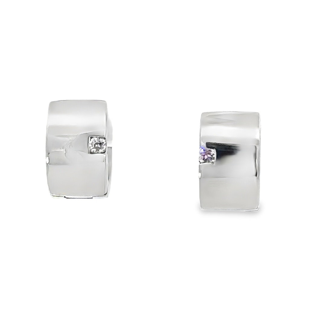 Huggie Earrings With Pink Cubic Zirconia in Stainless Steel