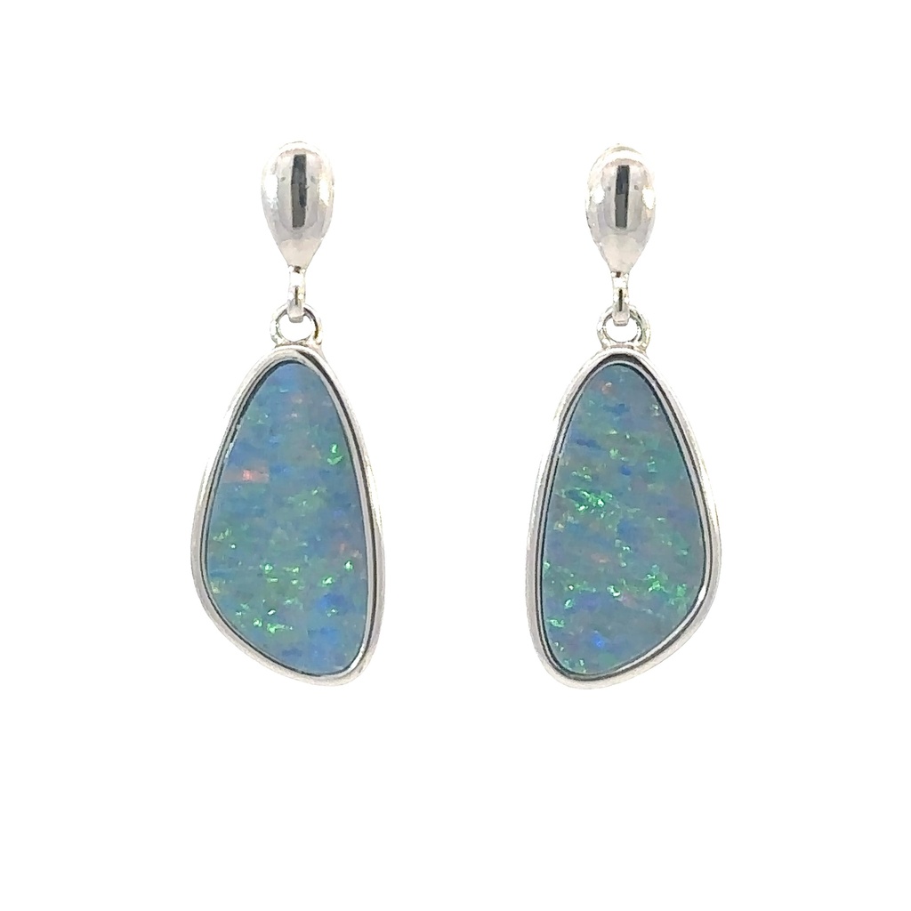Freeform Opal Doublet Earrings In Sterling Silver
