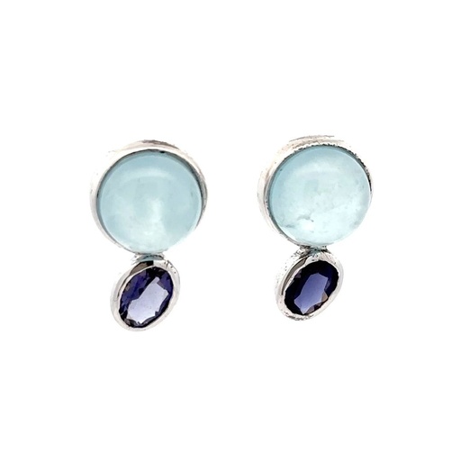 [22293] Iolite & Moonstone Stud Earrings in Sterling Silver
