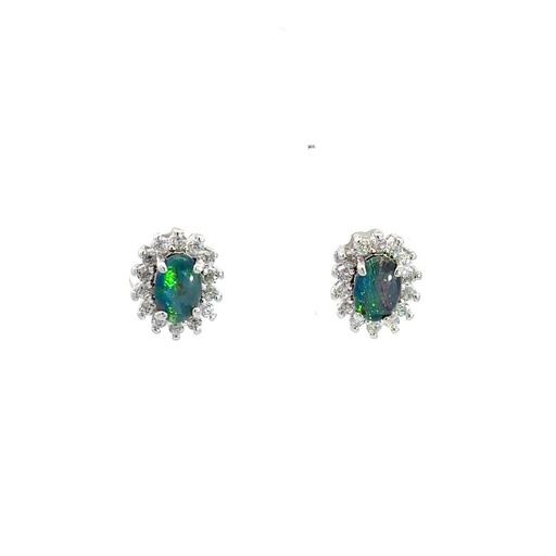 [25744SPGSETRIOP] Triplet Opal & Cubic Zirconia Earrings In Sterling Silver
