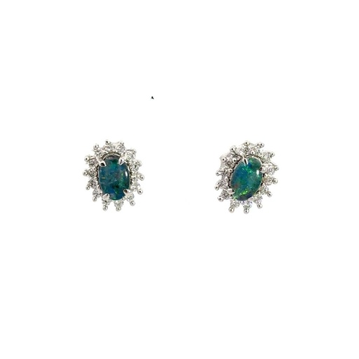 [25743SPGSETRIOPSTUDCZHALO] Triplet Opal & Cubic Zirconia Stud Earrings In Silver
