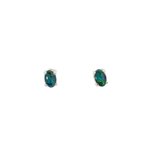 [25691SPGSERDCLAWTRIOPSTUD] Triplet Opal Stud Earrings In Sterling Silver