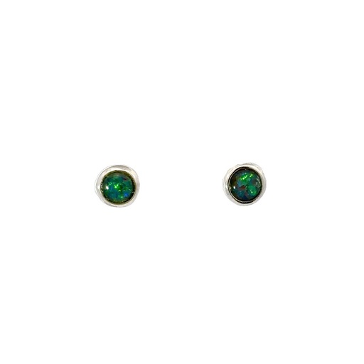 [25694SPGSETRIOPSTUDRD] Opal Earrings |Bezel Set Triplet In Sterling Silver