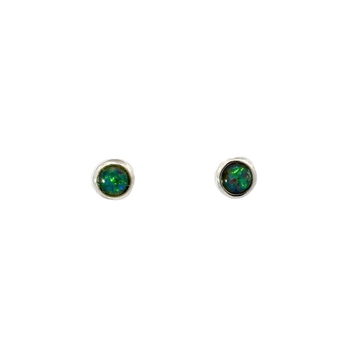 [25694SPGSETRIOPSTUDRD] Triplet Opal Earrings Bezel Set In Sterling Silver