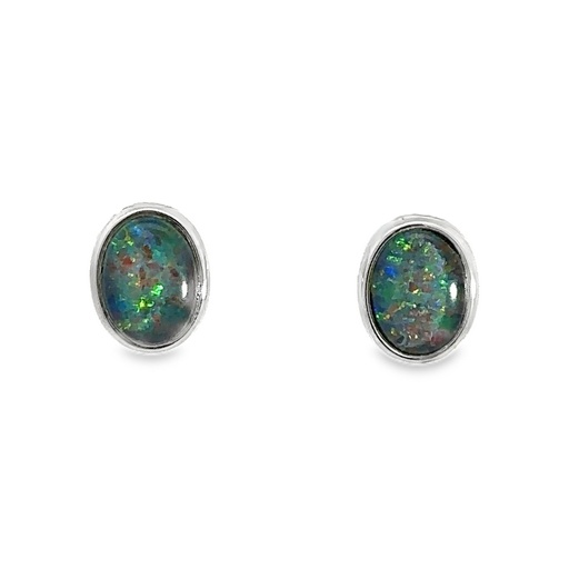 [25742] Opal Earrings |Triplet Studs In Sterling Silver