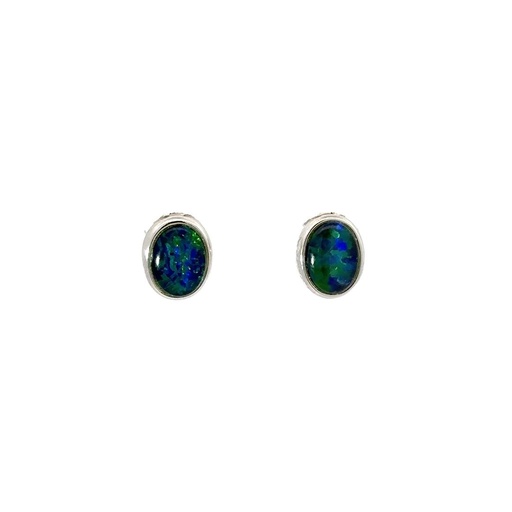 [25742] Triplet Opal Stud Earrings In Sterling Silver