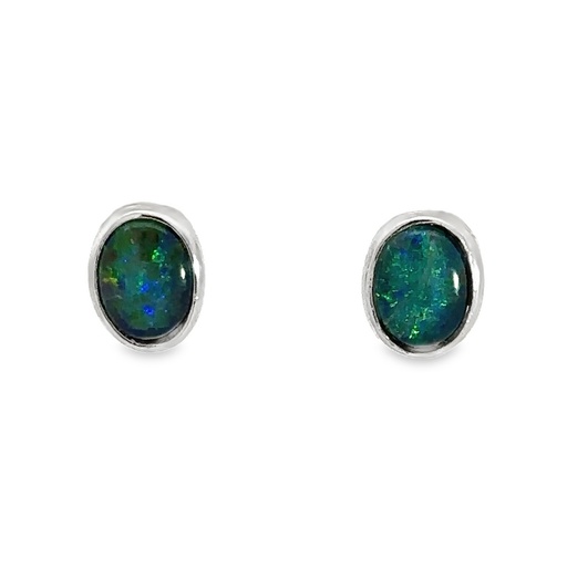 [25748SPGSETRIOP] Opal Earrings | Triplet Studs In Sterling Silver