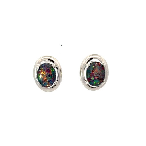 [25751SPGSETRIOPSTUD] Opal Earrings | Triplets In Sterling Silver