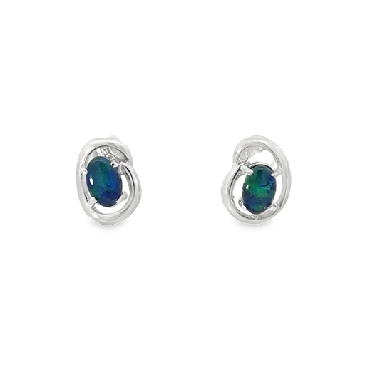 [25695SPGSETRIOPSTUD] Opal Earrings | Triplet Studs In Sterling Silver