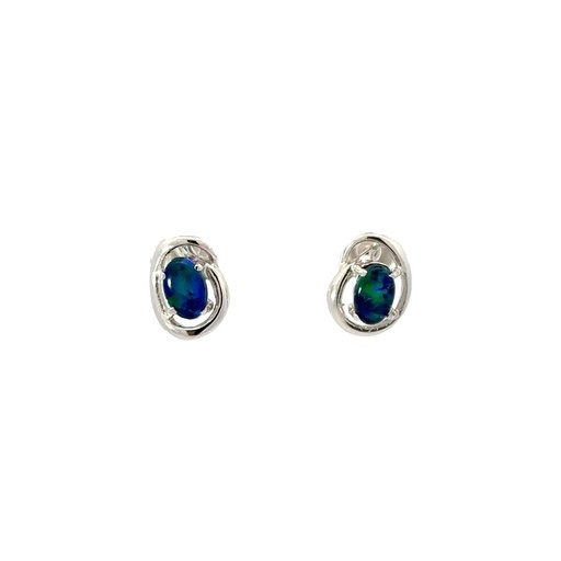[25695SPGSETRIOPSTUD] Triplet Opal Stud Earrings In Sterling Silver