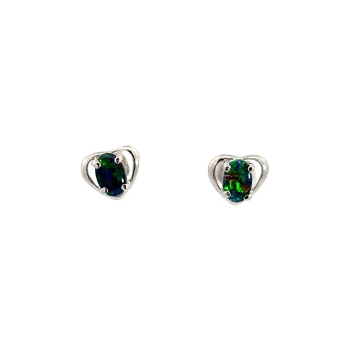[25710SPGSETOPOPHEARTSTUD] Opal Earrings | Heart Triplet Studs In Sterling Silver