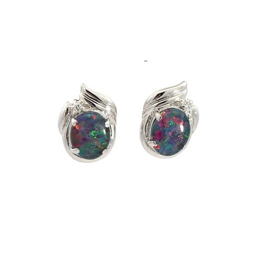 [25763SPGSETRIOP] Triplet Opal & CZ Earrings In Sterling Silver