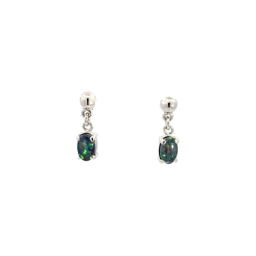 [25700SPGSETRIOP] Triplet Opal Drop Oval Earrings In Sterling Silver
