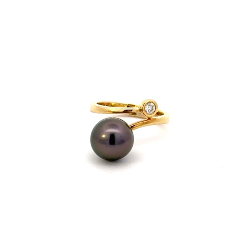 [25685] Tahitian Pearl & Diamond Ring In 18ct Yellow Gold