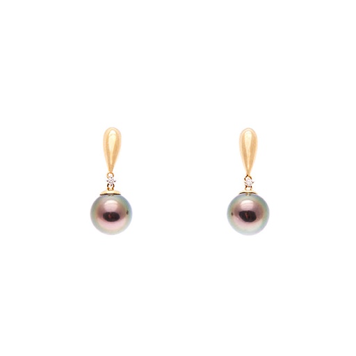 [25618] Tahitian Pearl & Diamond Earrings In 18K Yellow Gold