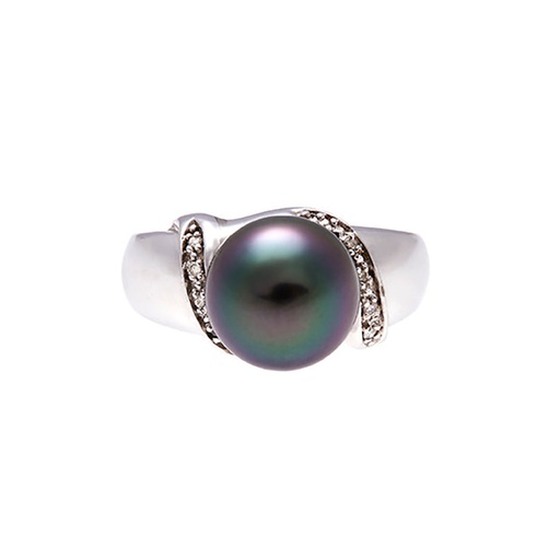 [25684] Tahitian Pearl & Pave Diamond Ring In 18K WG