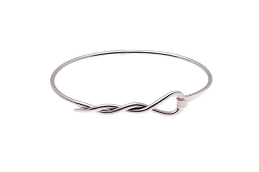 [25894] Silver Bangle With Twisted Hook Clasp