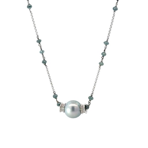 [23982SLEY18WNDIATAHP] Blue Diamond & Tahitian Pearl 9K WG Necklace