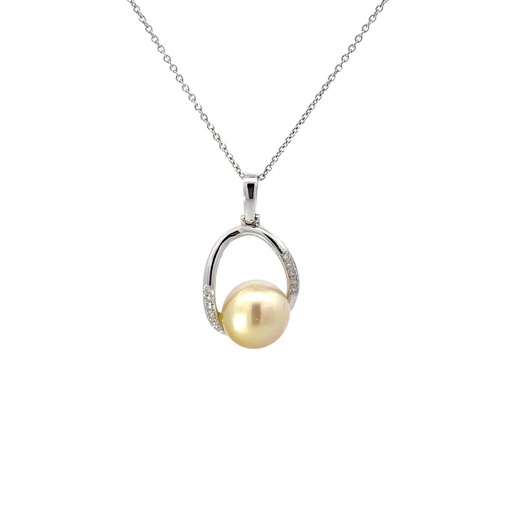[25574SPG8WPGSSP] South Sea Pearl & Diamond Pendant In 18K White Gold