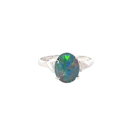 [25527] Silver Triplet Opal Ring With Multi Colours