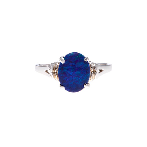 [25526] Silver Triplet Opal Ring With Blues & Greens