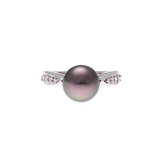 [25687] Tahitian Pearl & Diamond Ring In 18ct White Gold