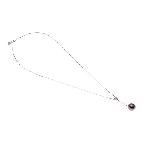 [25675] Tahitian Pearl & Diamond Necklace In 18K White Gold
