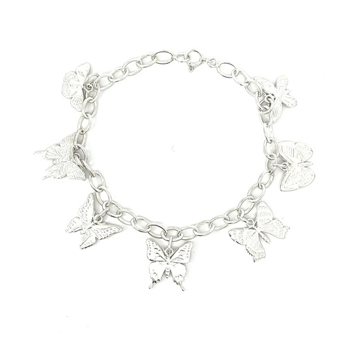 [22171] Silver Tropical Bracelet With Butterflies