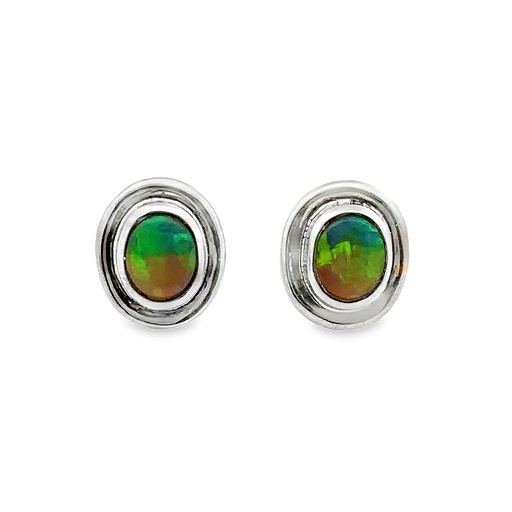 [24723] Opal Studs Earrings | Lightning Ridge White Gold