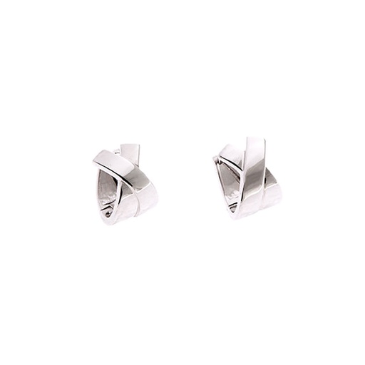 [28218] Silver Rhodium Plated Crossover Huggie Earrings