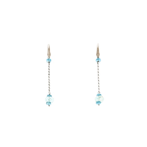 [25224] Aquamarine & Fluorite Drop Earrings In 9K