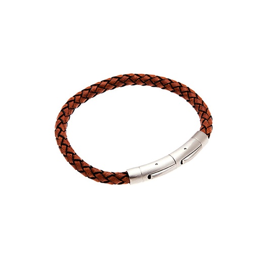 [27753SCUleatherandstainlesssteel] Tan Leather Mens Bracelet With Stainless Steel Clasp
