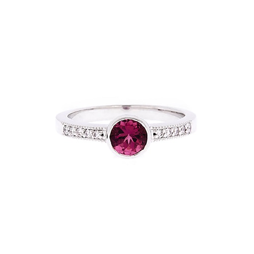 [24989] Tourmaline & Diamond Ring In 18K White Gold