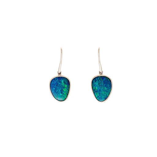 [24602] Silver Blue And Green Opal Doublet Earrings