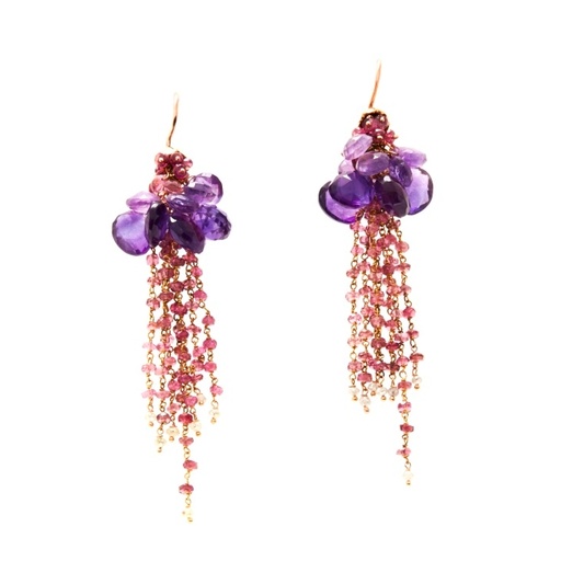 [23986] Amethyst Tourmaline Diamond Earrings | 18K Rose Gold