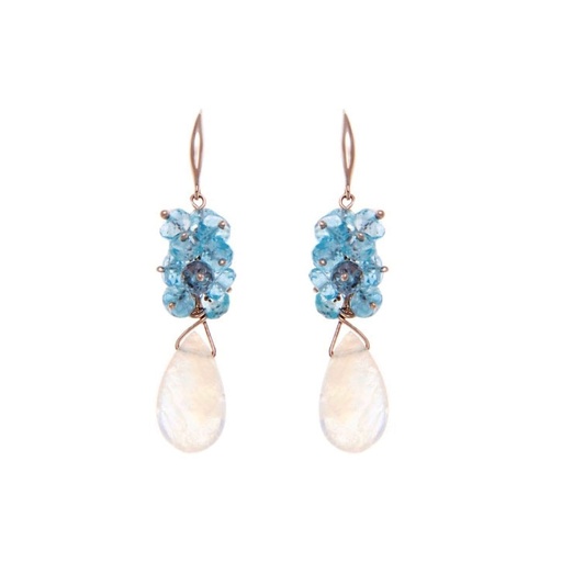 [24275] Moonstone & Aquamarine Earrings In 18K White