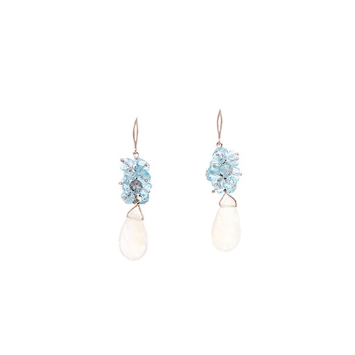 [24275] Moonstone & Aquamarine Earrings In 18K White