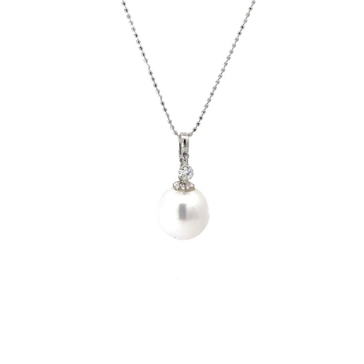 [25579SPG18WNSSPDIA] South Sea Pearl & Diamond Pendant In 18K White Gold