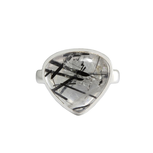[23226] Silver Triangular Rutilated Quartz Ring