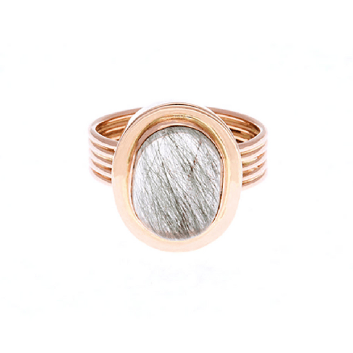 [22926] Green Rutilated Quartz Ring In 18ct Rose Gold